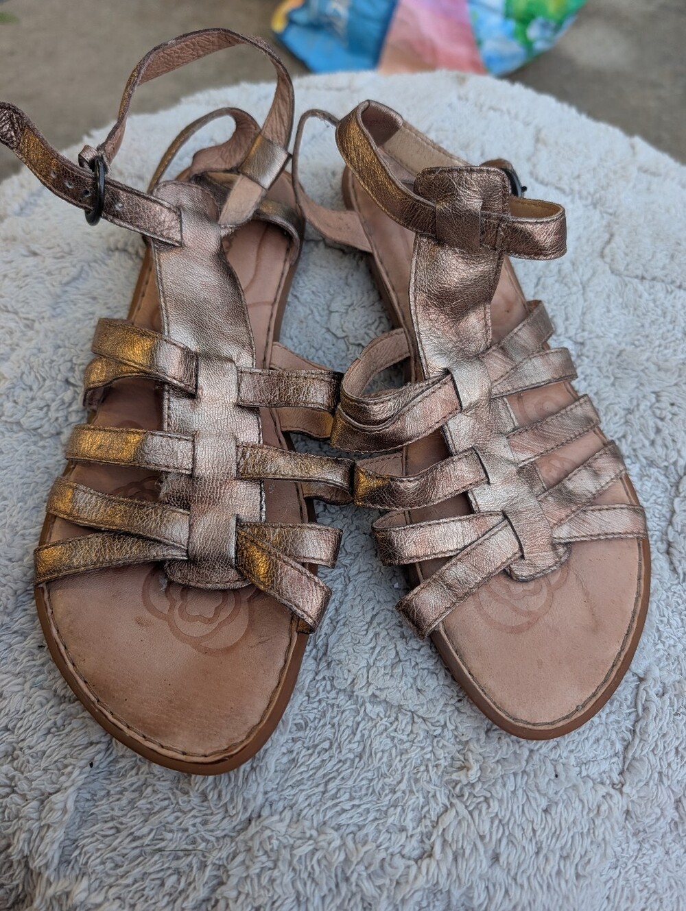 Gold Copper Leather Sandals Made By Born Size 8/39